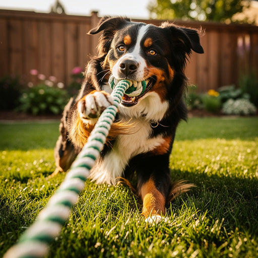 Bernese Mountain Dog with MegaTug Heavy-Duty Rope Toy - LylaLoo