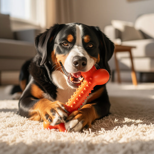 Bernese Mountain Dog with ToughChew Natural Rubber Bone - LylaLoo
