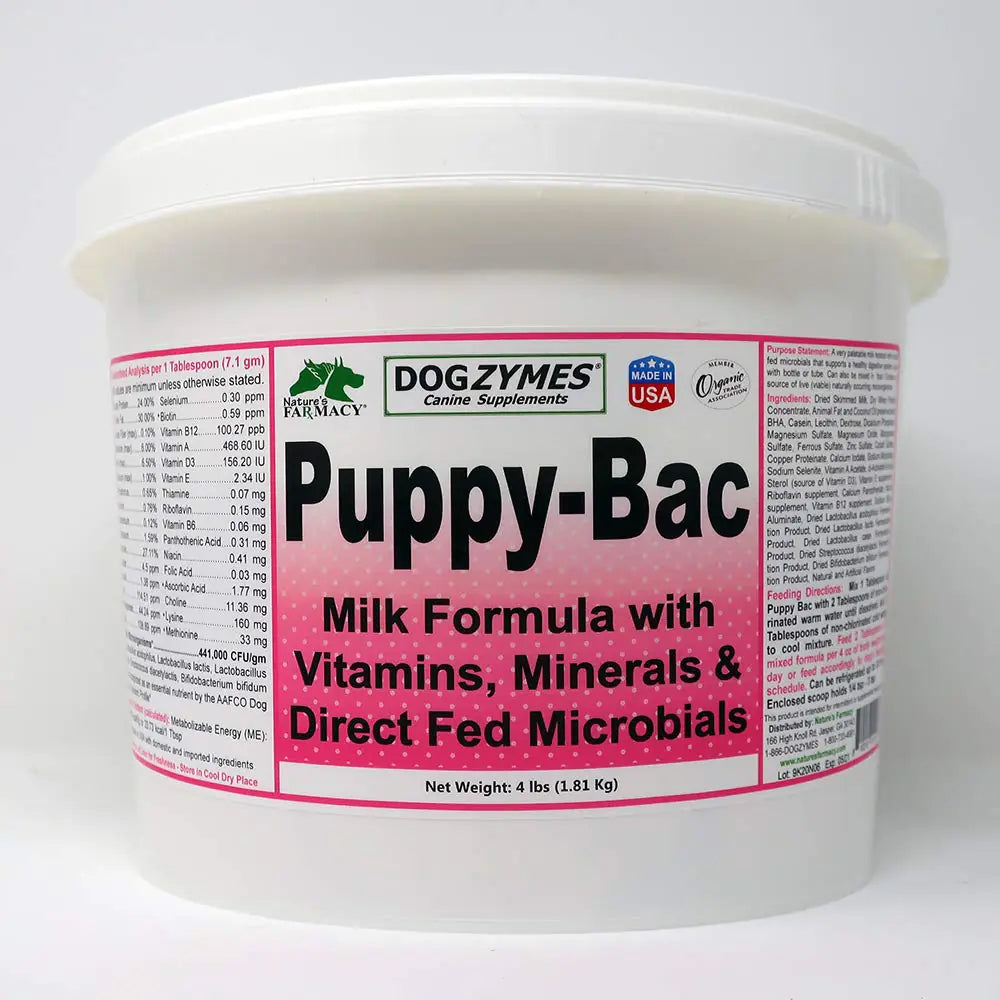 Dogzymes Puppy-Bac Milk Replacer formulated with The Proper ratios of Protein Fat and nutrients for Growing Puppies (4 Pound)