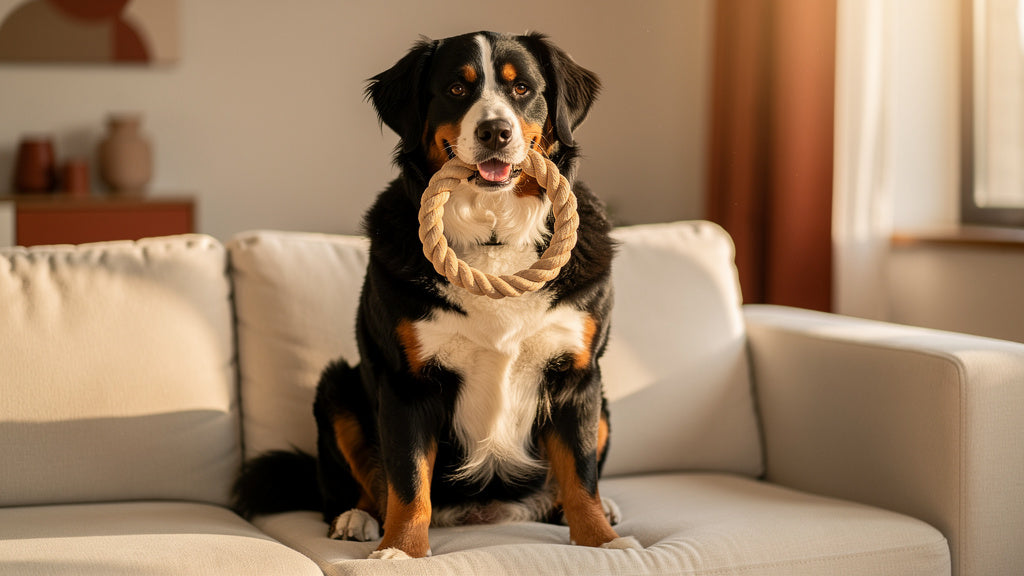Bernese Mountain Dog with toy - LylaLoo hero
